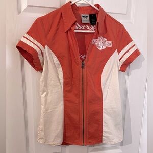 Harley-Davidson ladies zipper top two tone cream and muted orange size S